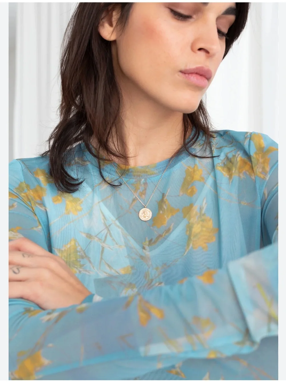 & Other Stories Floral Sheet Mesh Top - Picture 3 of 6